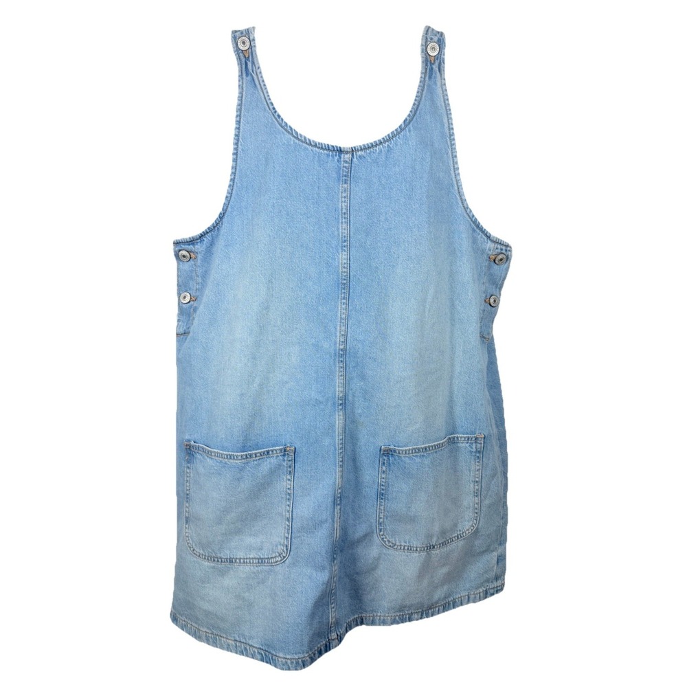 American Eagle L Light Denim Y2K Overall Bib Dress Criss Cross Pinafore Mini
